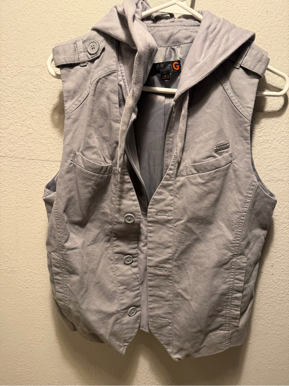 G by Guess Light Gray Hooded Men's Vest